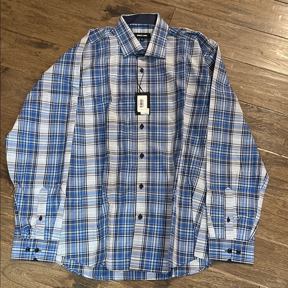 Jared Lang Blue and White Plaid Button Down Shirt